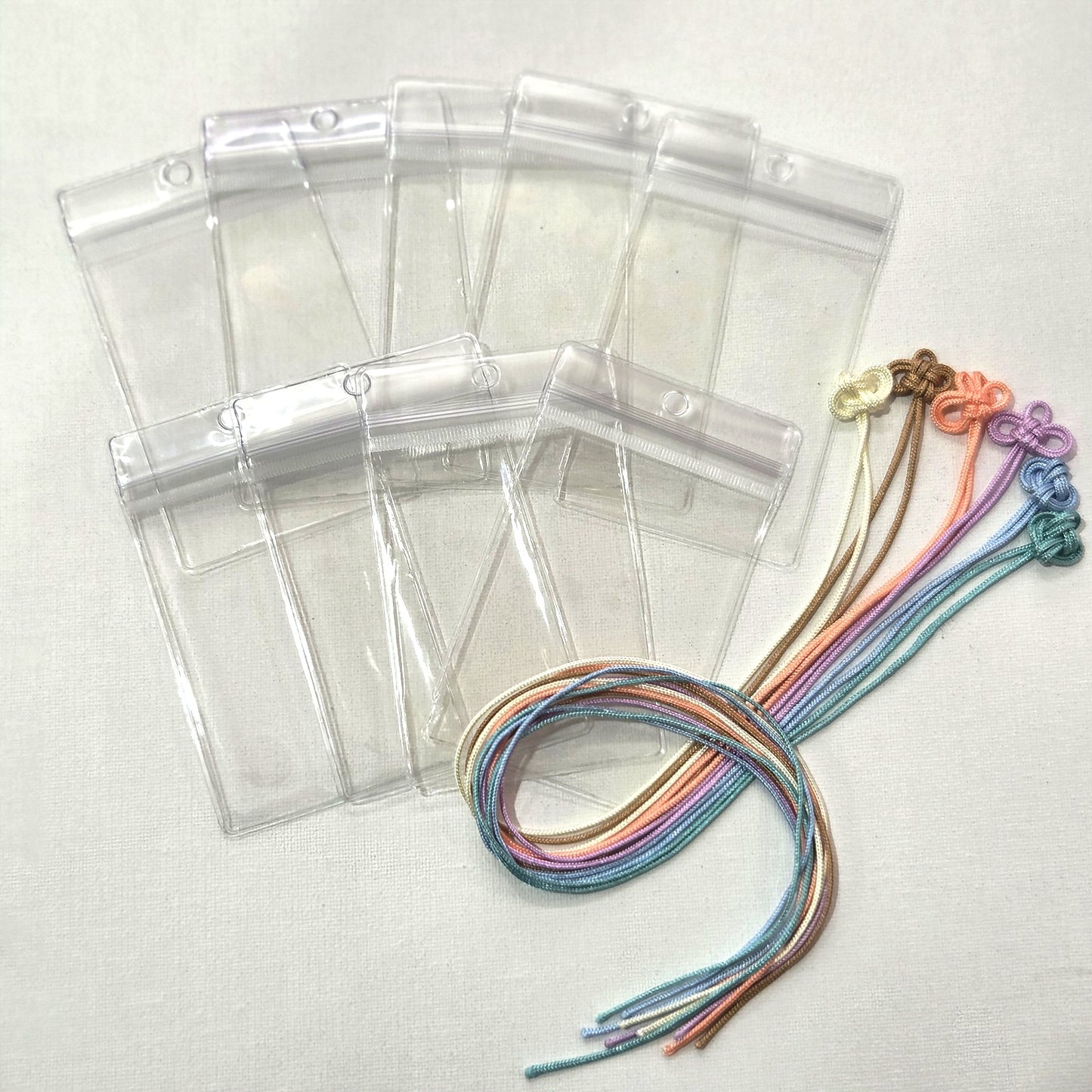 PVC クリア袋 穴あり 【10枚セット】 二重叶う結紐 追加できます チャック付き袋 ジッパー袋 キーホルダー穴つき