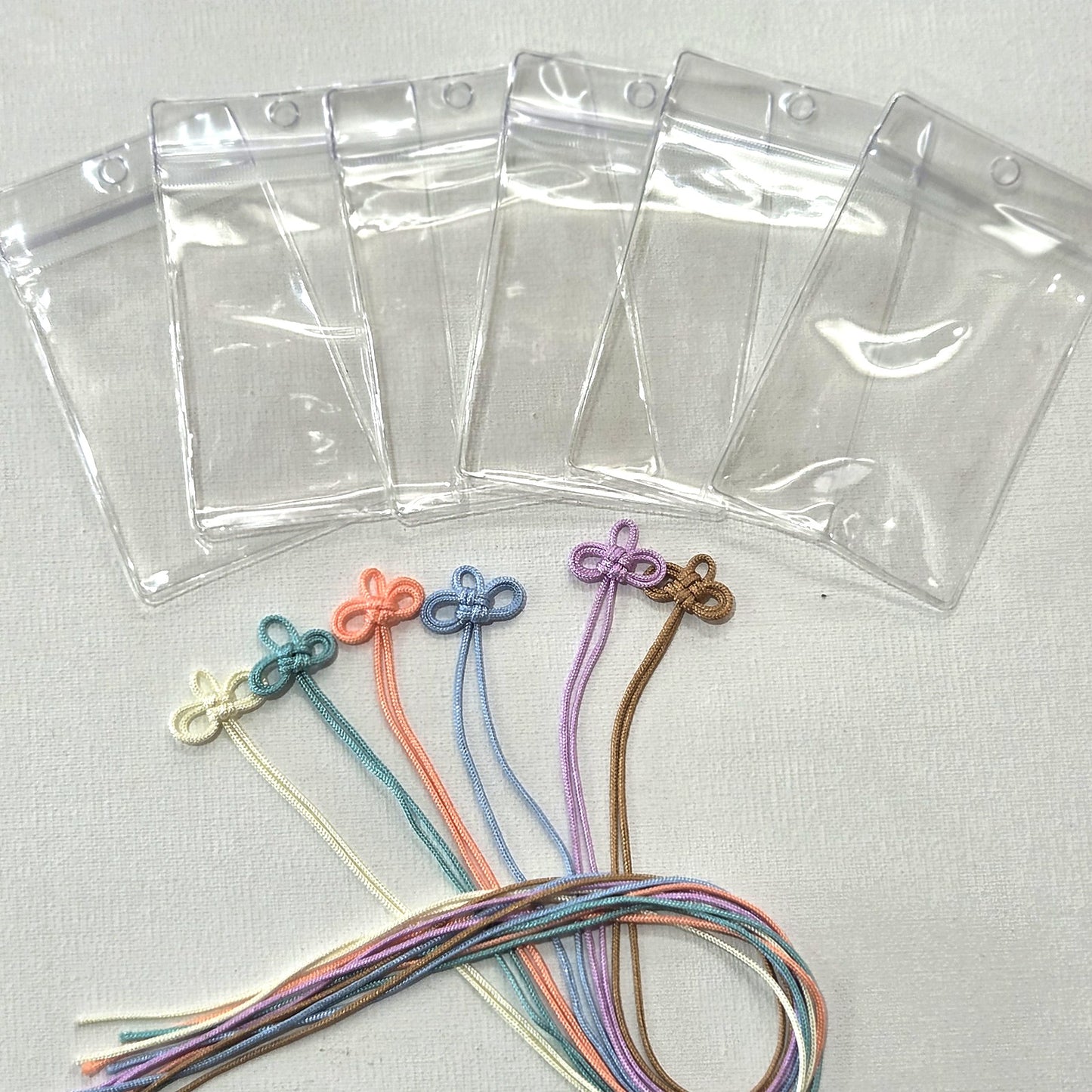 PVC クリア袋 穴あり 【6枚セット】 二重叶う結紐 追加できます チャック付き袋 ジッパー袋 キーホルダー穴つき