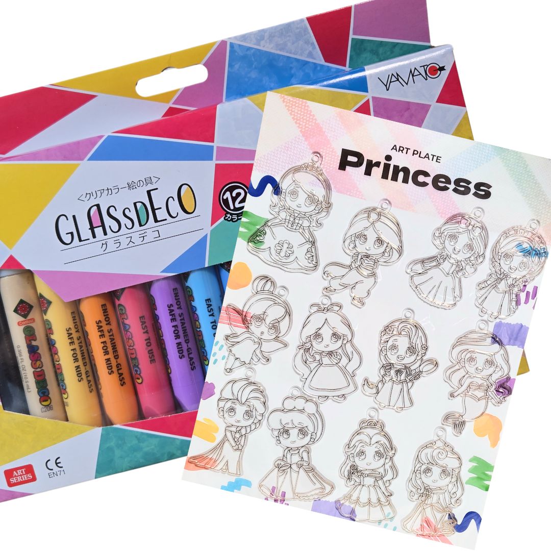 アートプレート 【お姫さま グラスデコ12色付】 絵の具のり 12色付き