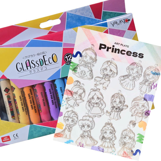 アートプレート 【お姫さま グラスデコ12色付】 絵の具のり 12色付き