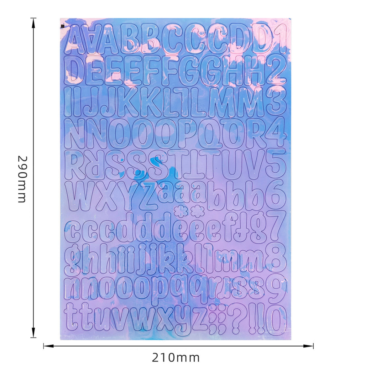 1シートの文字配置と寸法 210×290mm